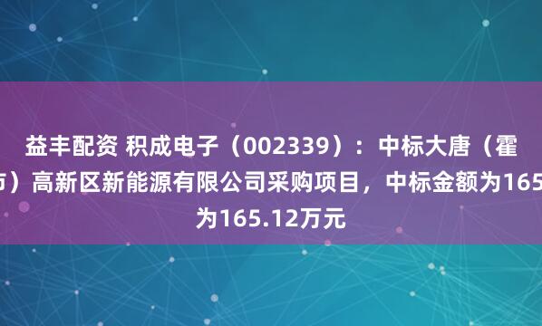 益丰配资 积成电子（002339）：中标大唐（霍林郭勒市）高新区新能源有限公司采购项目，中标金额为165.12万元